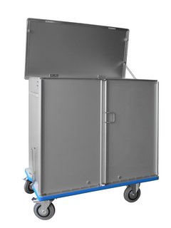 Cupboard trolley with hinged roof