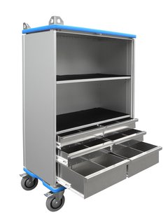 Cupboard trolley with shelves and drawers