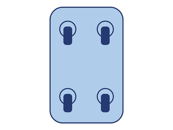 Wielopstelling D: 4 zwenkwielen