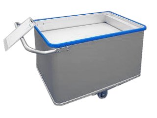 Picking trolley with spring-loaded base bottom, push handle and writing pad