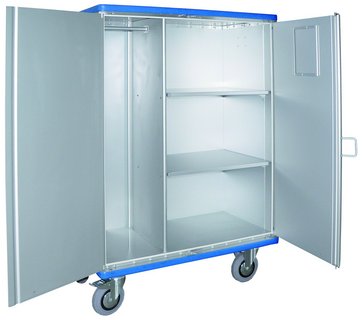 Cupboard trolley with hanging rail and shelves
