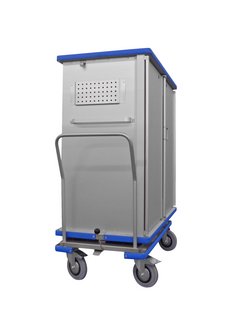 Cupboard trolley on a container dolly for sterilising in autoclaves