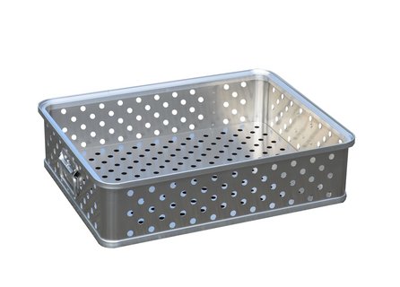 Perforated transport box with spring drop handle