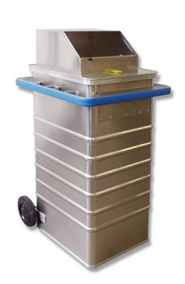 Data disposal container with insertion unit for files and lift frame