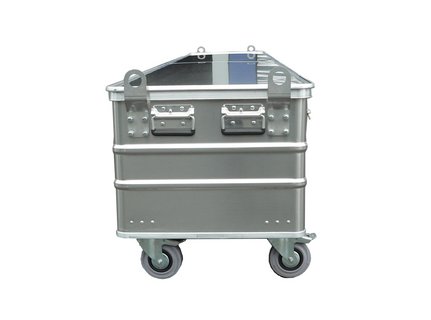 Transport box with wheels and crane lugs