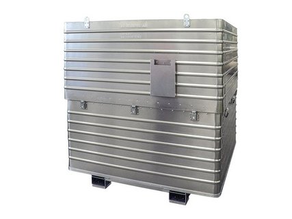 High-capacity transport container with a hood used