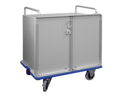 Cupboard trolley in a low version with push handles oh the tilted roof