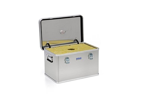 Hazardous goods box 4B X with aerosol extinguishing head and damping material lining